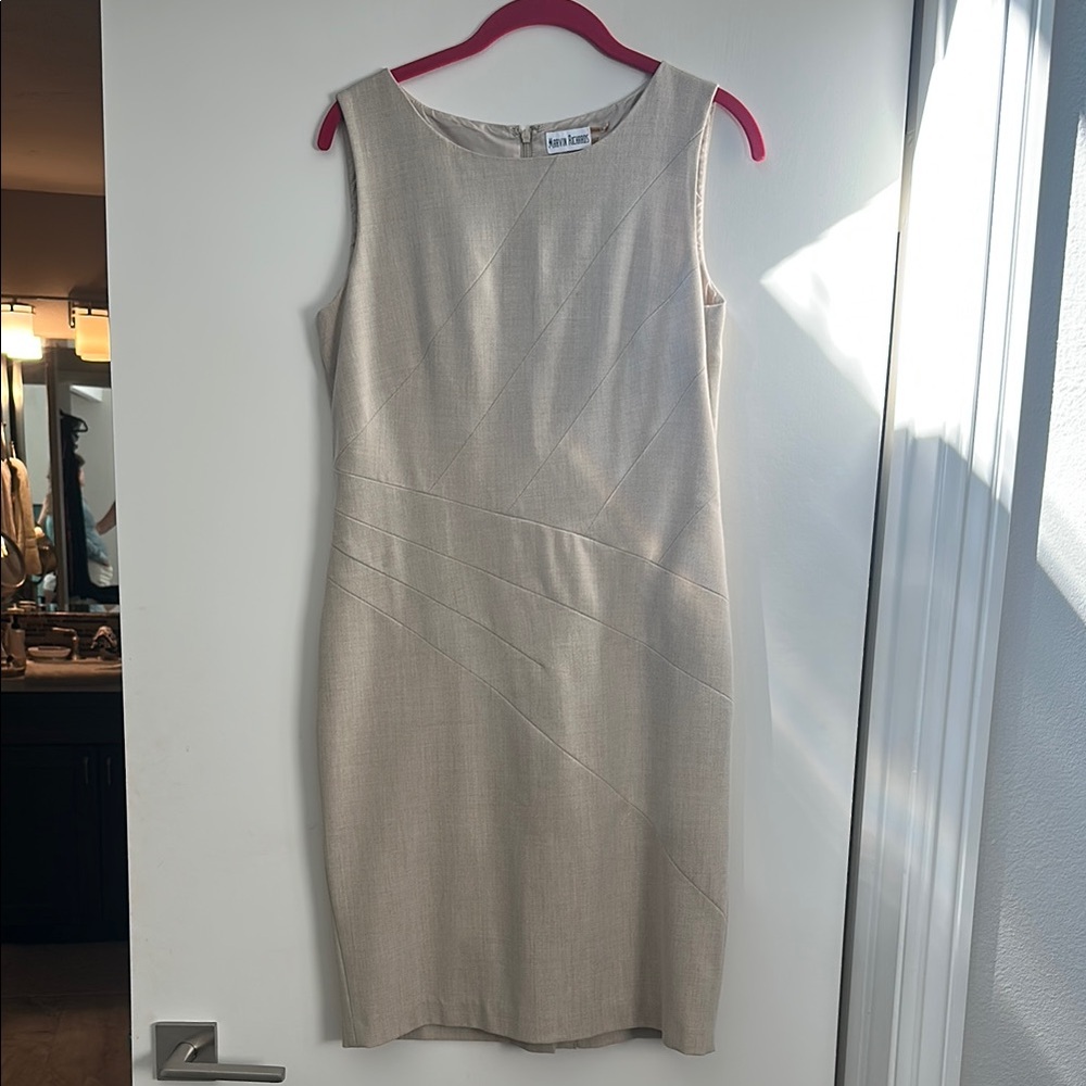 Calvin Klein Cream Sheath Midi Dress Sleeveless Crew Neck